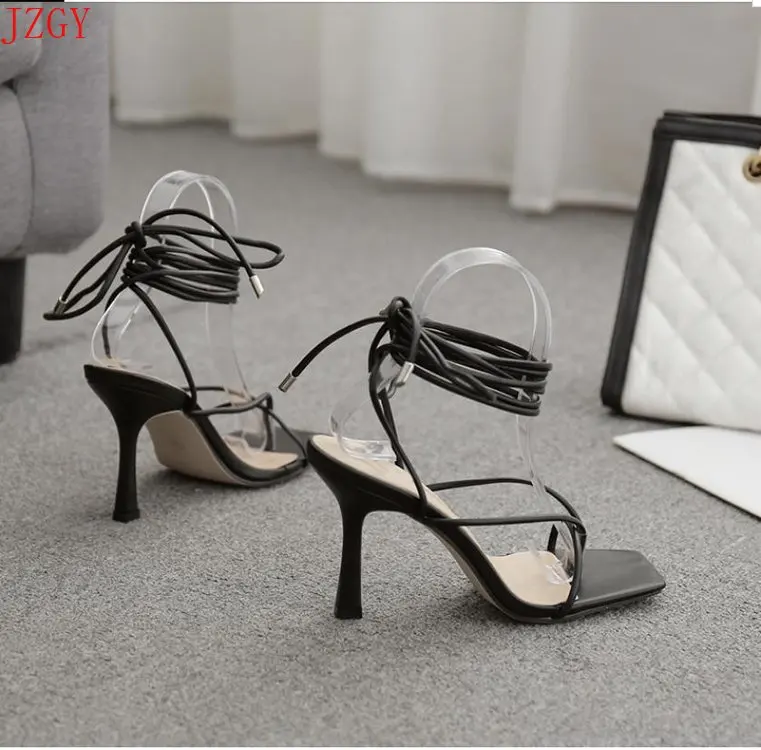 

Women Sandals Sexy Summer Shoes Gladiator Clip Toe High Heels Bandage Buckle Strap Pumps Squre Toe Ladies Party Fashion Stiletto