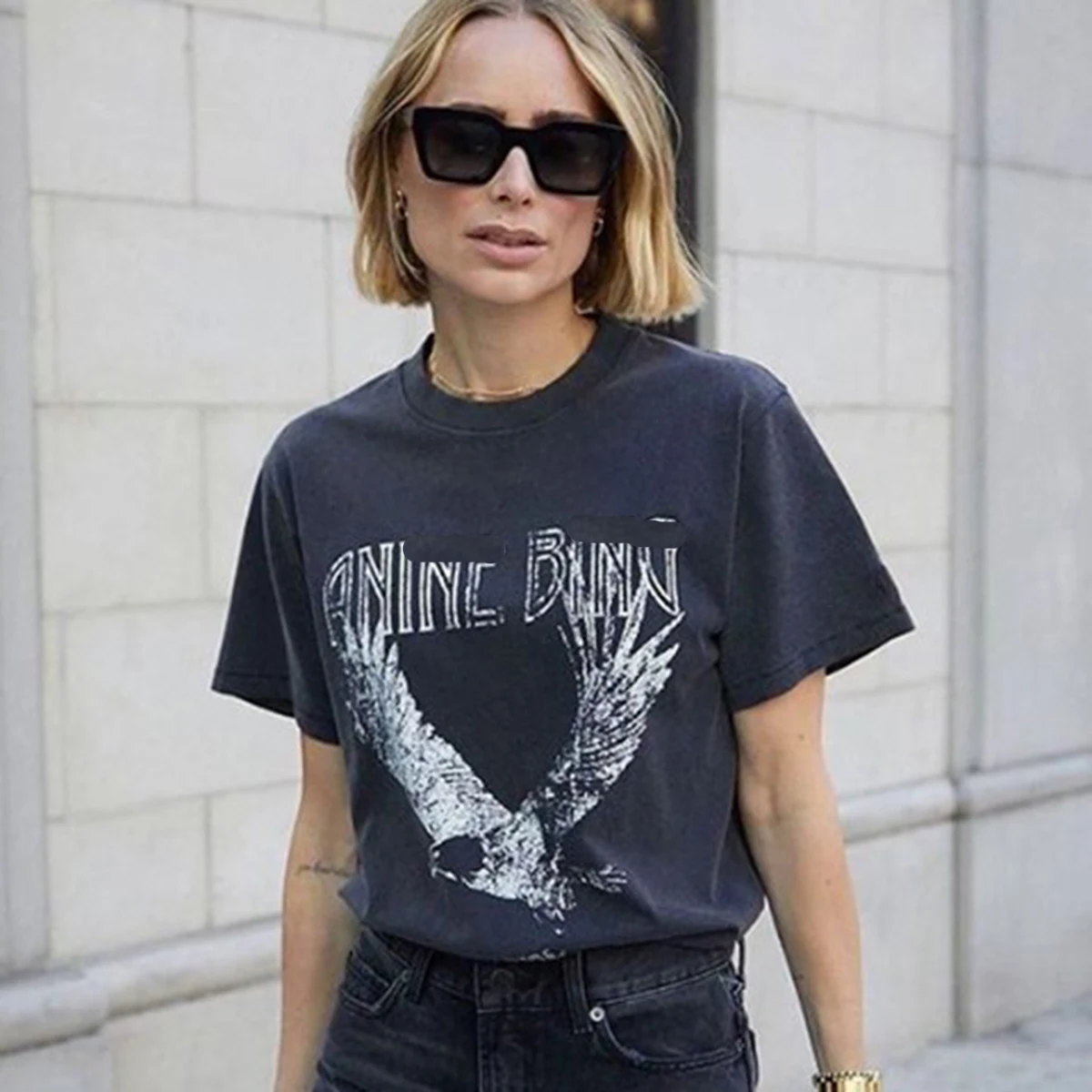 

2021 летняя футболка FAKUNTN с принтом орла, женская одежда, хлопковая Винтажная футболка в стиле бохо, футболки, женские модные футболки в стиле ...