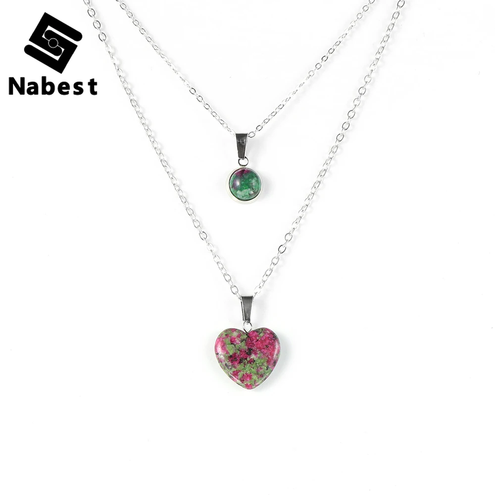 Женское ожерелье с подвеской из натурального камня в виде сердца и аметистов