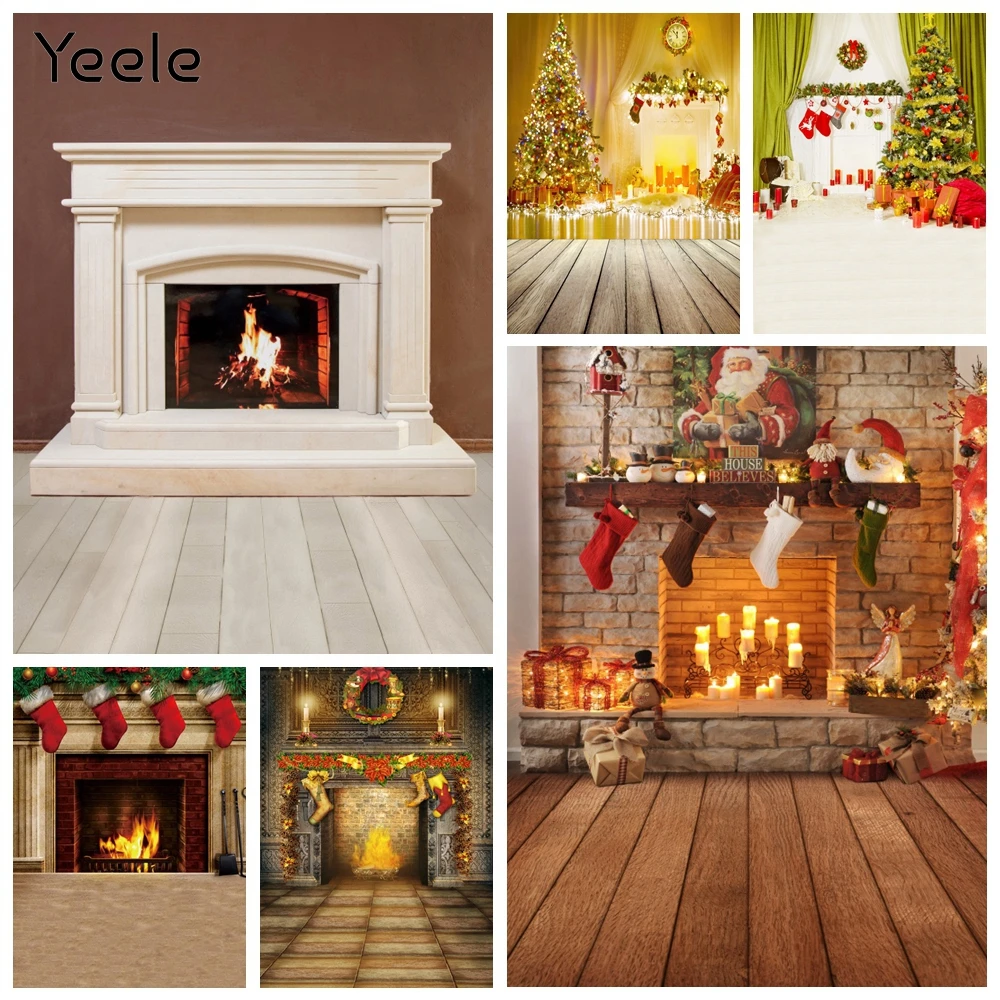 

Yeele Christmas Photography Backdrops Fireplace Interior Wood Floor Baby Portrait Photographic Backgrounds For Photo Studio