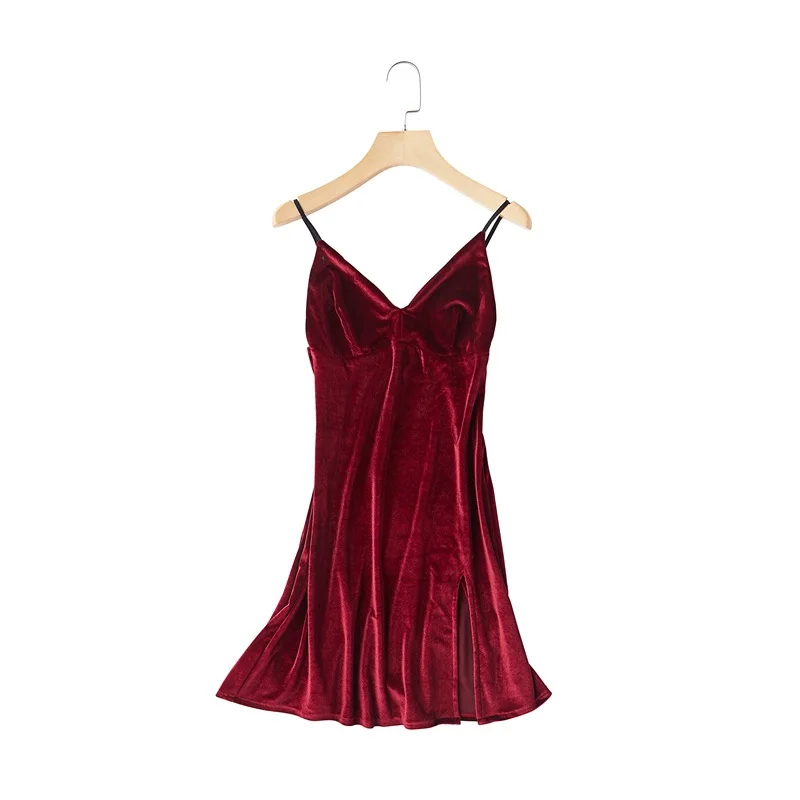 Sexy Lady Deep V-neck Backless Spaghetti Strap Nightdress Sleepwear Exquisite Velvet Nightgown Nightwear Elegant Solid Homewear