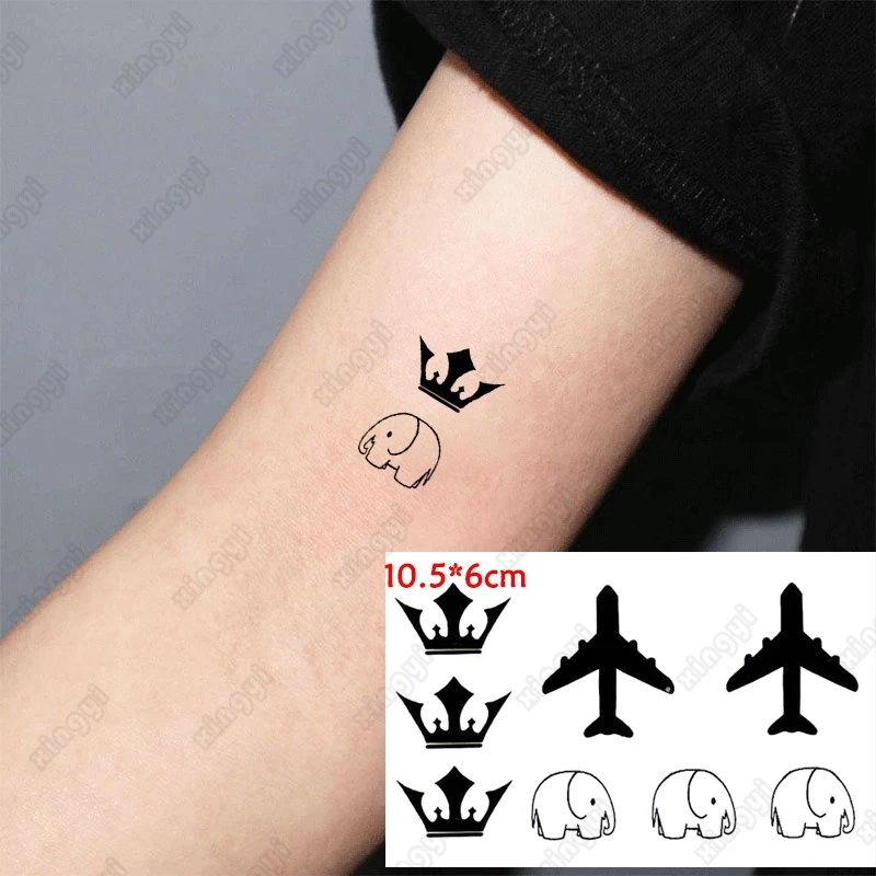 Waterproof Temporary Tattoos Sticker Crown Airplane Elephant Small Cute Dinosaur Flash Tatoo Body Jewelry Fake Tatto Women Men