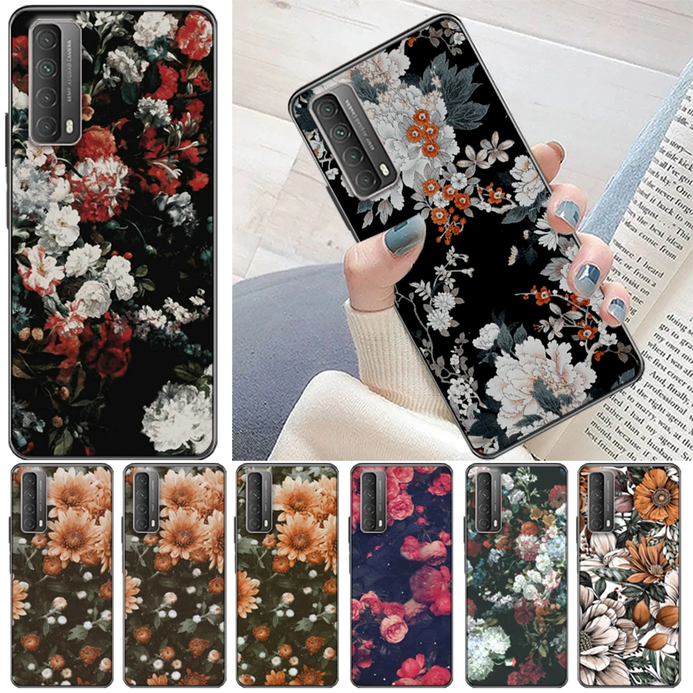 

Dry Flower Phone Case For Huawei P20 P30 P40 Lite Pro Plus P Smart Z 2021 2019 Relief Flower Funda Soft TPU Back Cover