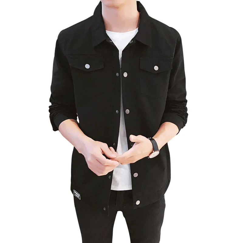 

2019 cotton denim jacket men's cultivate one's morality leisure youth men's pure color coat