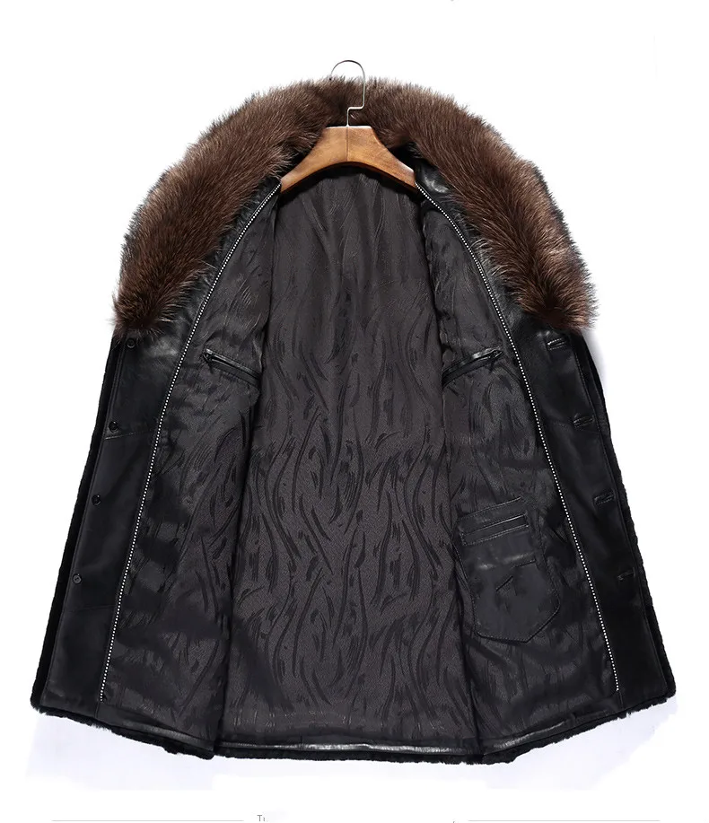 

Natural Pure Men Coat Mens Real Raccoon Collar Jackets Luxury Sheep Shearling Fur Coats DXL1742 MY844