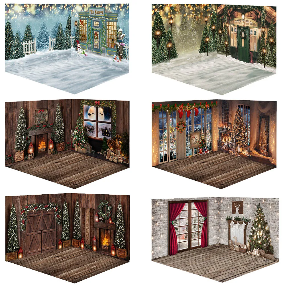 

Christmas Rooms Winter Snow Photo Background Green Wooden Door House Photography Backdrop Kids Merry Christmas Photo Backgrounds