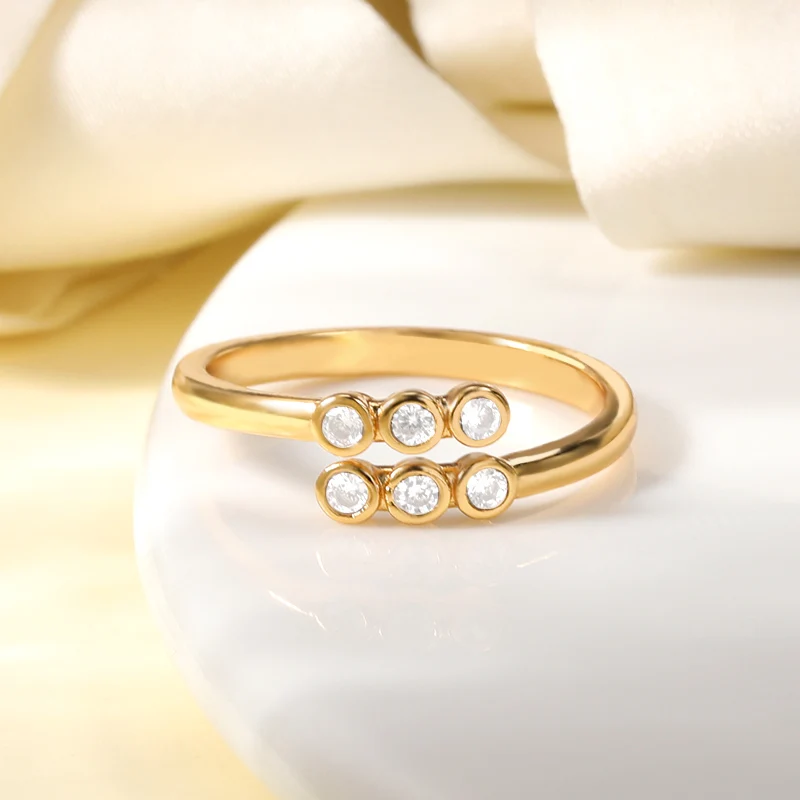 

Classical Luxury Geometric Cubic Zirconia Dot Round Open Rings for Women Crystal Adjustable Shine Rhinestone Rings Anillos Mujer