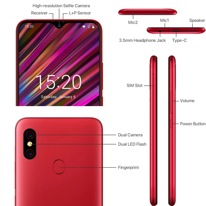 Смартфон UMIDIGI F1 Android 9 0 4 Гб + 128 ГБ 6 3 &quotFHD 16MP 8MP 5150 мАч 18 Вт Быстрая зарядка двойной 4G