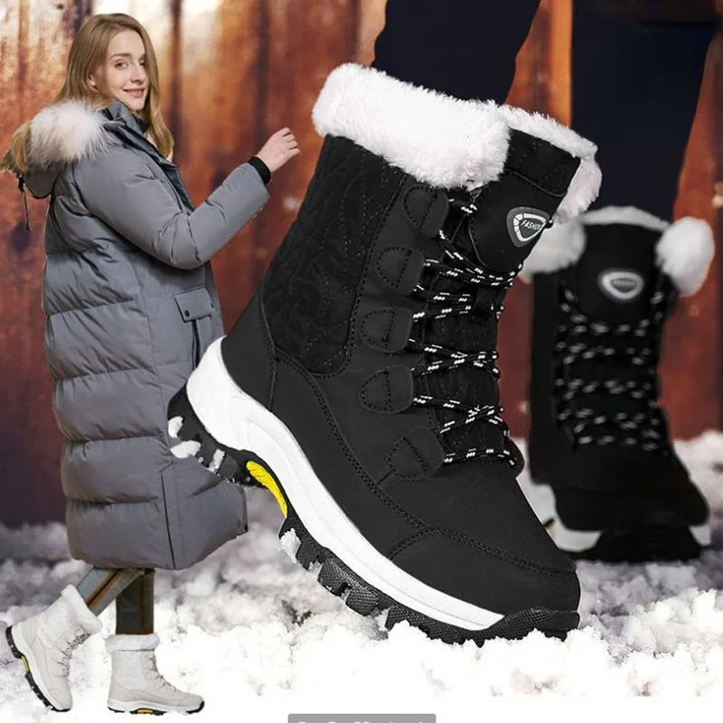 

Women 2021 Winter New Boots High Quality Keep Warm Mid-Calf Snow Boots Women Lace-up Comfortable Ladies Boots Chaussures Femme