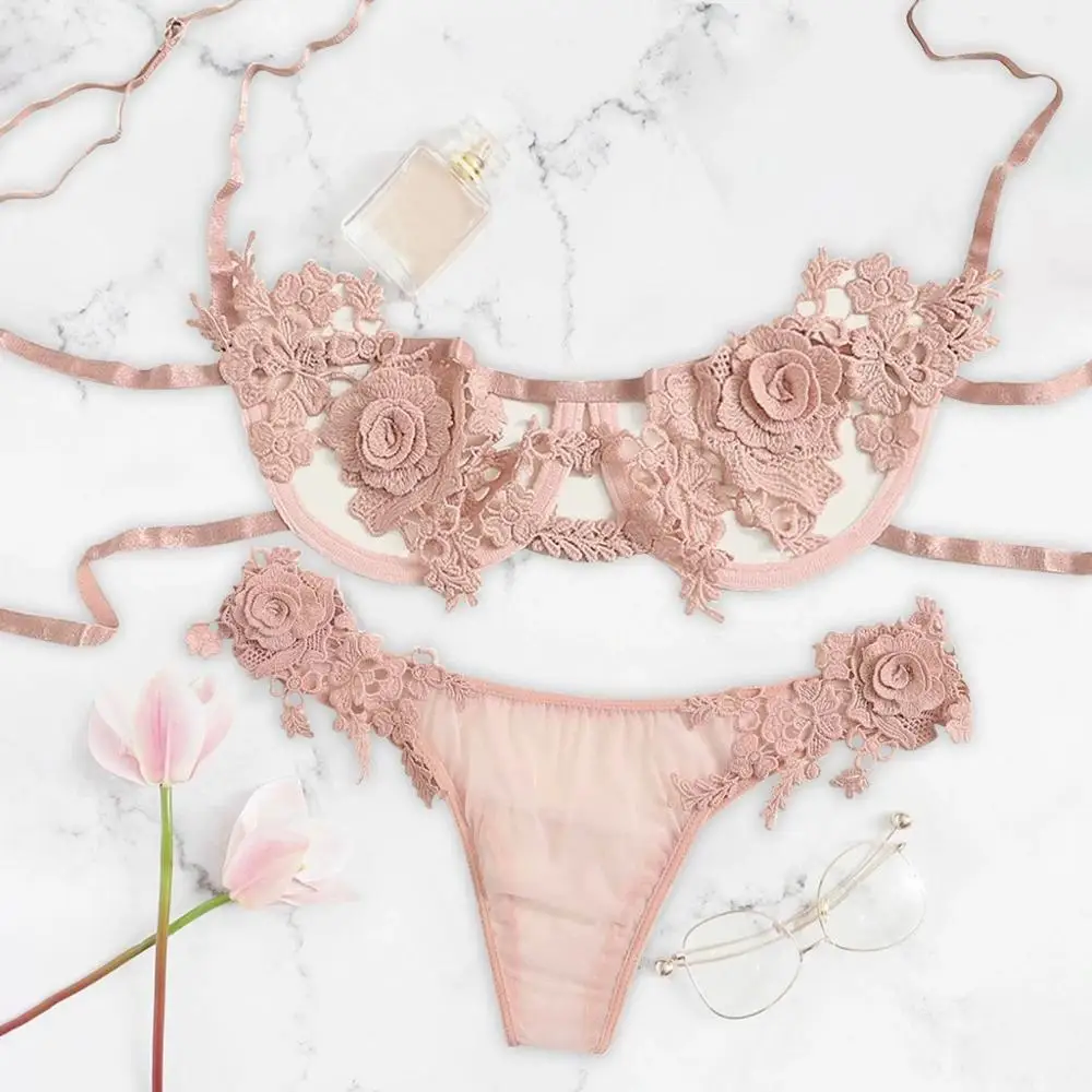 Erotic Underwear Sexy Lace Temptation Three Point Lingerie With Steel Ring lenceria lace underwear set lingerie bra *P | Тематическая