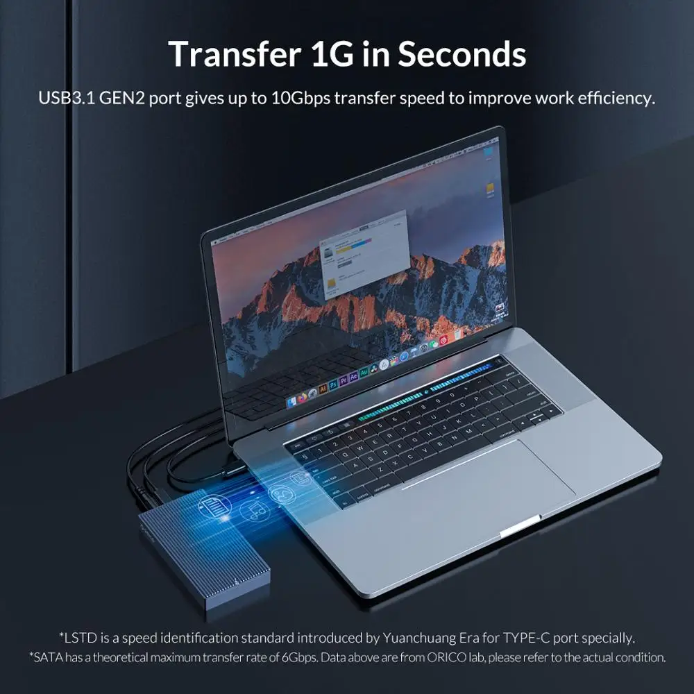 Чехол ORICO LSDT Dual Bay M2 SSD поддержка M.2 NVME NGFF SATA SSD-диска для M Key B с адаптером питания 5 В 4
