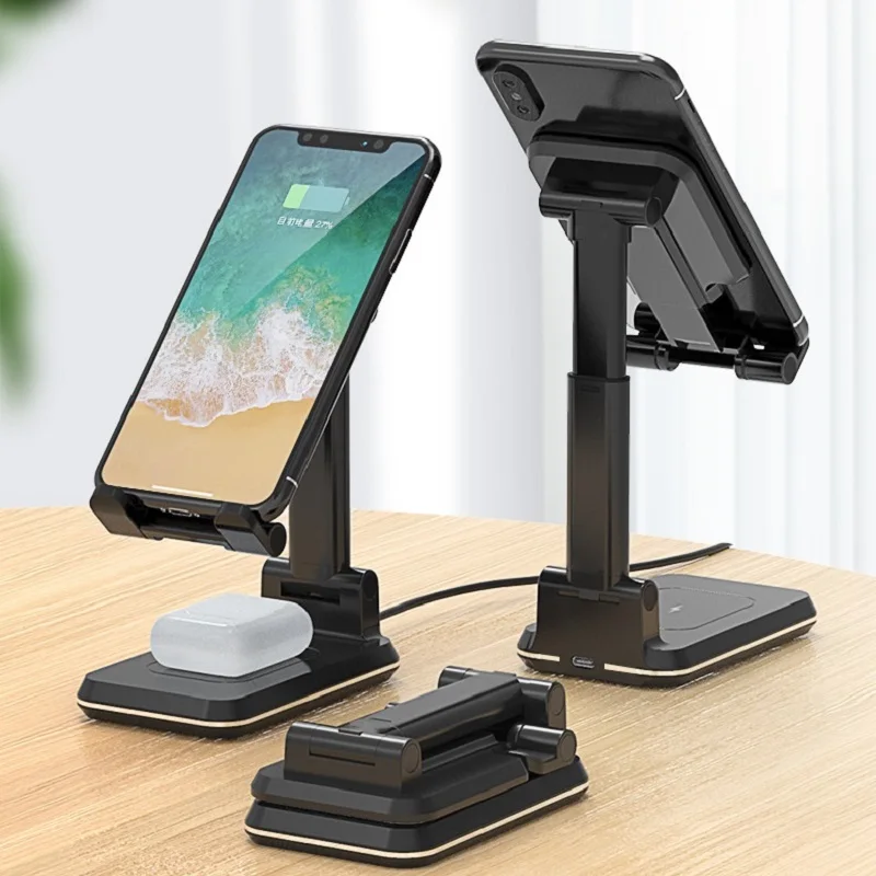 

15W 2 in 1 bracket folding desktop phone Kickstand Wireless Chargers for Iphone 13/12 Airpods Wireless Charging Kick Stand