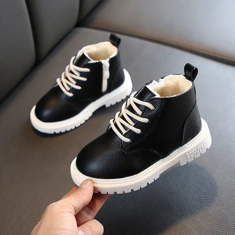 

Fall Winter Handsome New Children Martin Boots Kids Casual Fashion Shoes Boy Girl Plus Velvet Leather Boots Leather Toddler Shoe