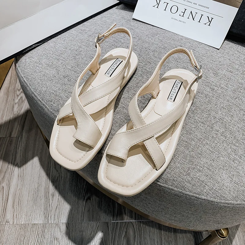 

LAASIMI Summer Sandals For Women Sewing Large Size Slides Flat With Gladiator Ladies Shoes Woman Buckle Strap Casual Footwear