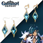 Аниме Genshin Impact серьги для косплея Kaeya Blue Crystal Charm Золотые зажимы для ушей модные ювелирные изделия тартаглия Keqing Zhongli Qiqi