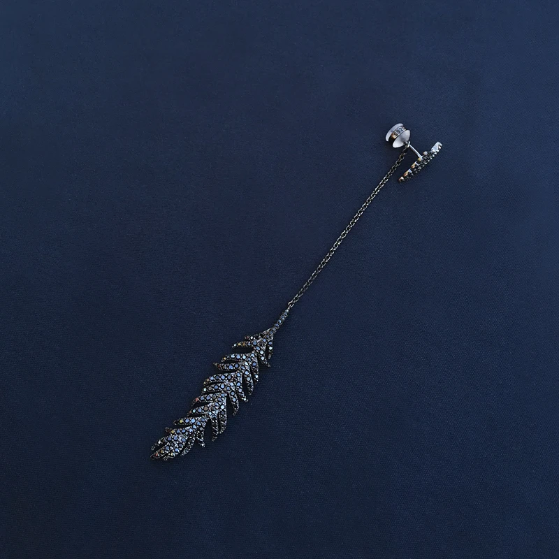 

s925 sterling silver new asymmetric mysterious black dream catcher earrings female personality feather long earrings