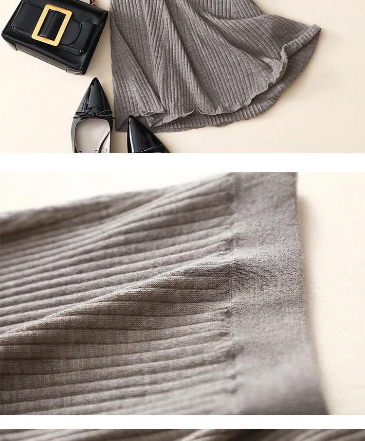 Shuchan Cashmere High Waist Mid Long Skirts for Women Warm Slim High Quality Fall Winter New Items A-Line Solid