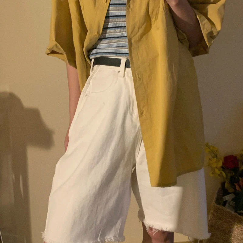 

Jeans Women Summer Pure Pockets Ripped Denim Cool High Waist Korean Style Ladies Clothing Harajuku Simple Holiday Fashion Casual