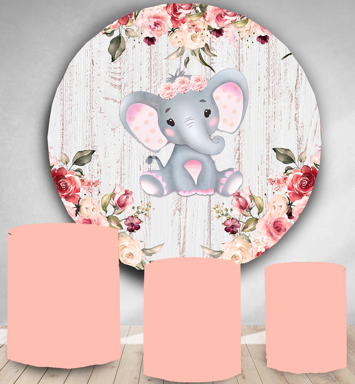 

Round Circle backdrop photo background baby shower elephant flower kids birthday party decor candy dessert table cover YY-120