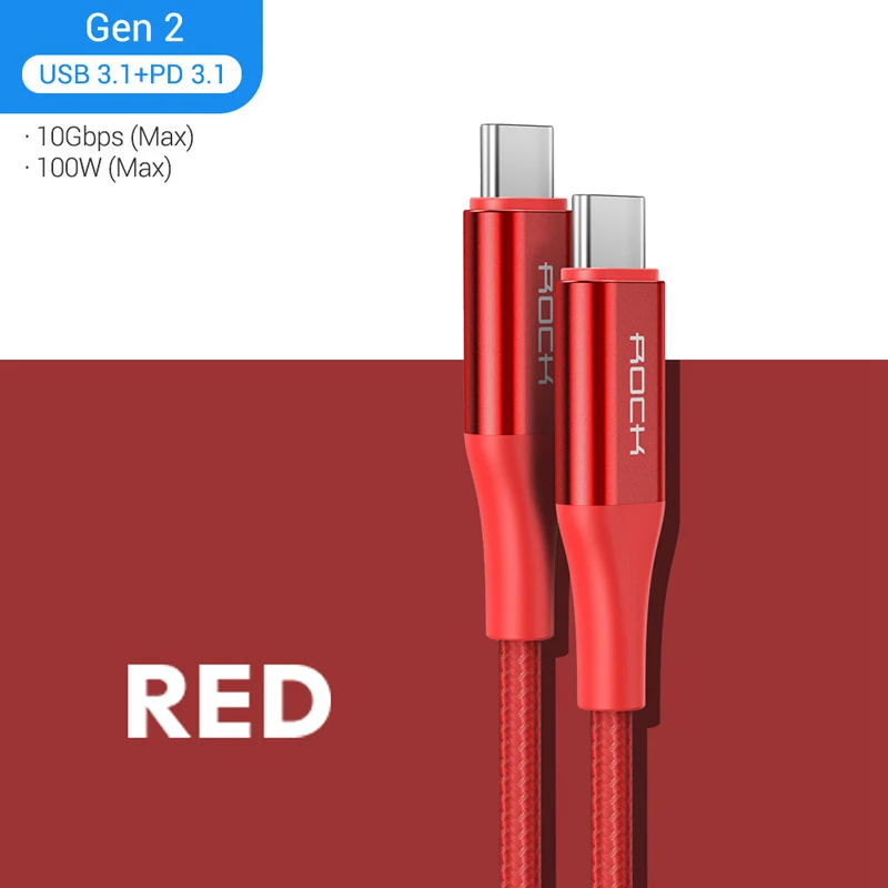 Кабель ROCK type C-type C 5А PD 100 Вт Кабель для быстрой зарядки c кабель для передачи данных type-c кабель для быстрой зарядки мобильного телефона для samsung S10 s9 - Цвет: Красный