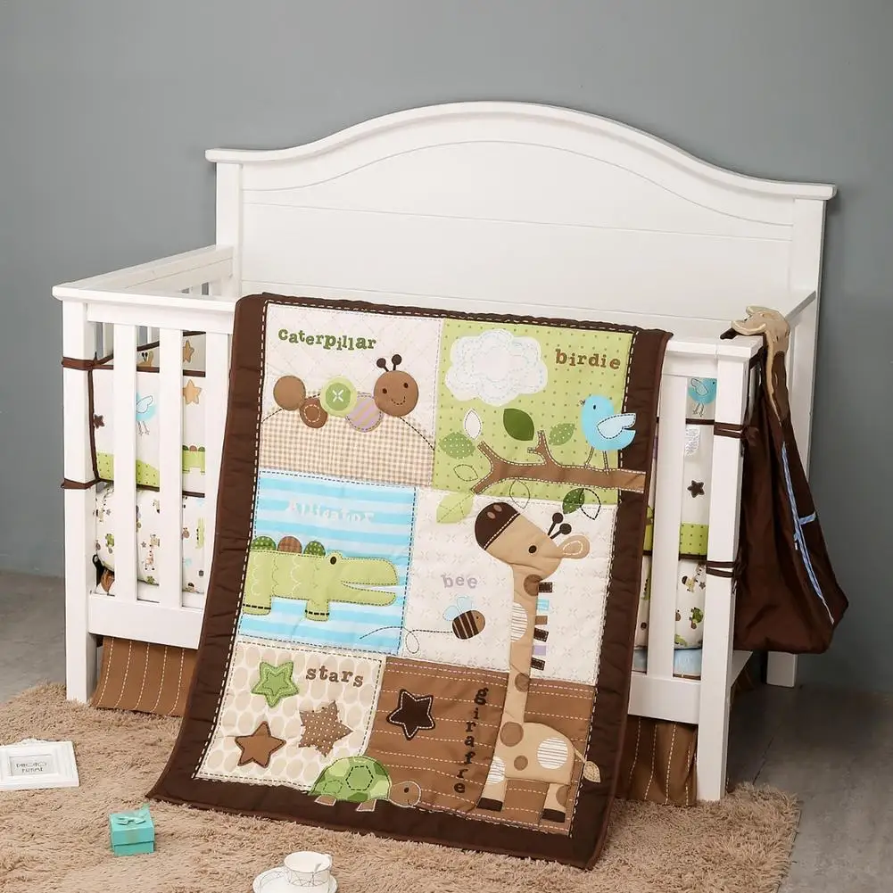 

4PCS Baby Crib Liners Skin-Friendly And Soft Newborn Bed Protective Pads Machine Washable Cushions With Flexible Straps