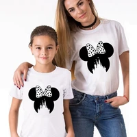 t shirt women minnie mouse head castle print family clothes short sleeve o neck loose kids tshirt summer mom and daughter tee