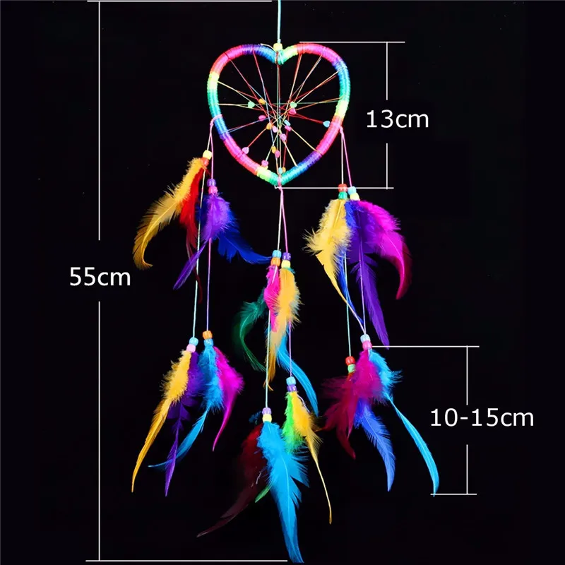 

Wall Dreamcatcher Hanging Decorations Handmade Colorful Heart Dream Catcher Feathers Car Wall Hanging Decor Ornament Gift