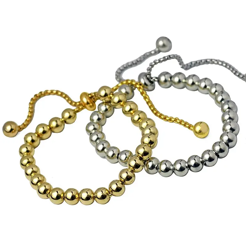 Регулируемая цепочка из нержавеющей стали с шариками и бусинами круглые золотые