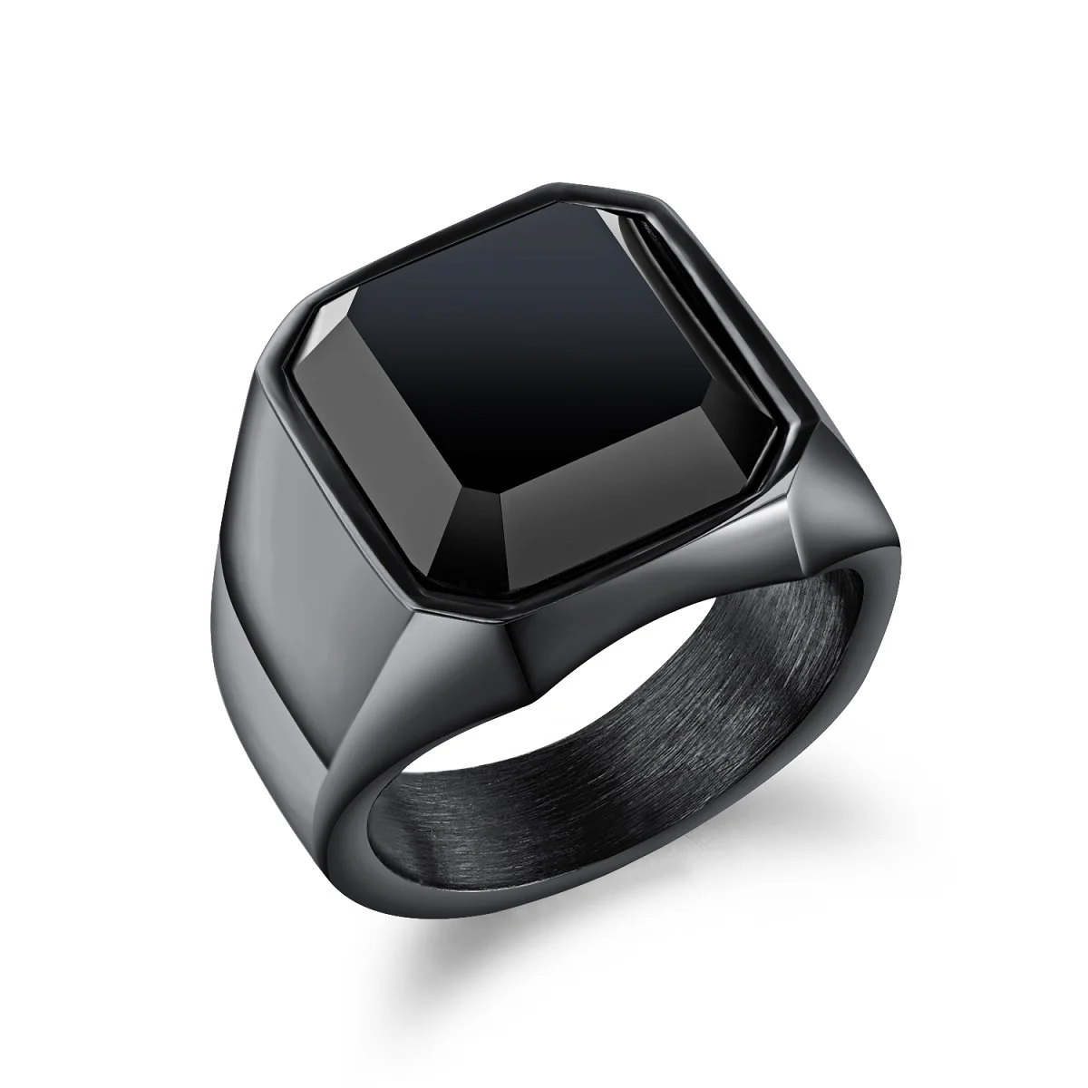 

FATE LOVE New Big Male Men Black Stone Rings Stainless Steel Metal Fashion Jewelry Size 7 8 9 10 11 12