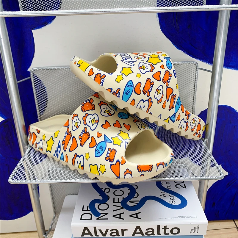 

Шлепанцы дышащие для мужчин и женщин, летние пляжные сандалии с открытым носом, легкие босоножки, цвет белый, фототкань 35-46