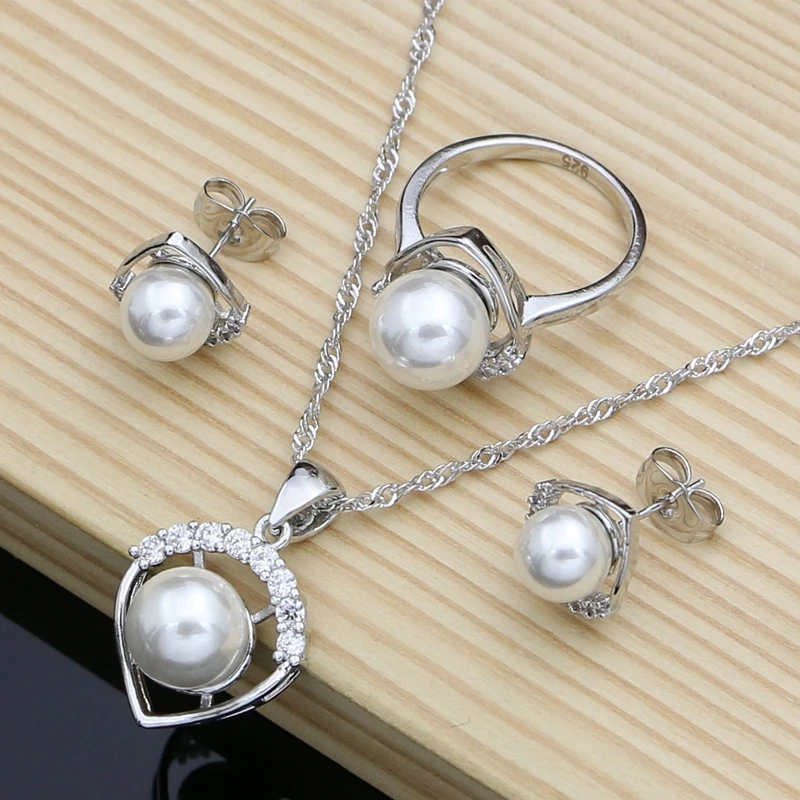 

Pearl with Beads Silver 925 Jewelry Sets Cubic Zirconia Wedding Decoration Women Earrings/Pendant/Ring/Necklace Set Dropshipping