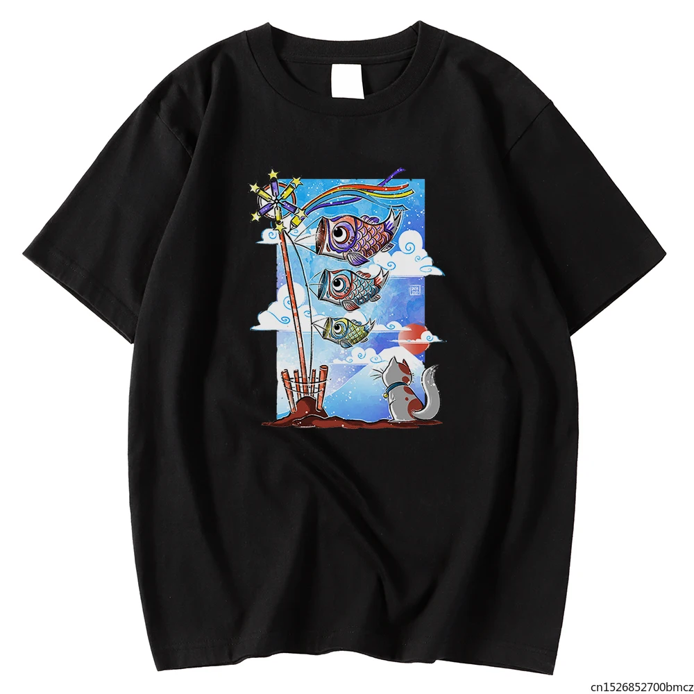 

Fashion Women Tee Shirts Short Sleeve Soft Koinobori Cartoon Printing Clothes Crewneck Comfortable T Shirts