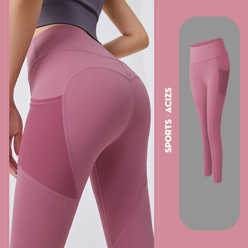 Women Yoga Pants Pocket Seamless Gym Sports Fitness Running Trouser joggers Sexy Ladies Hips High Waist pants women Skinny