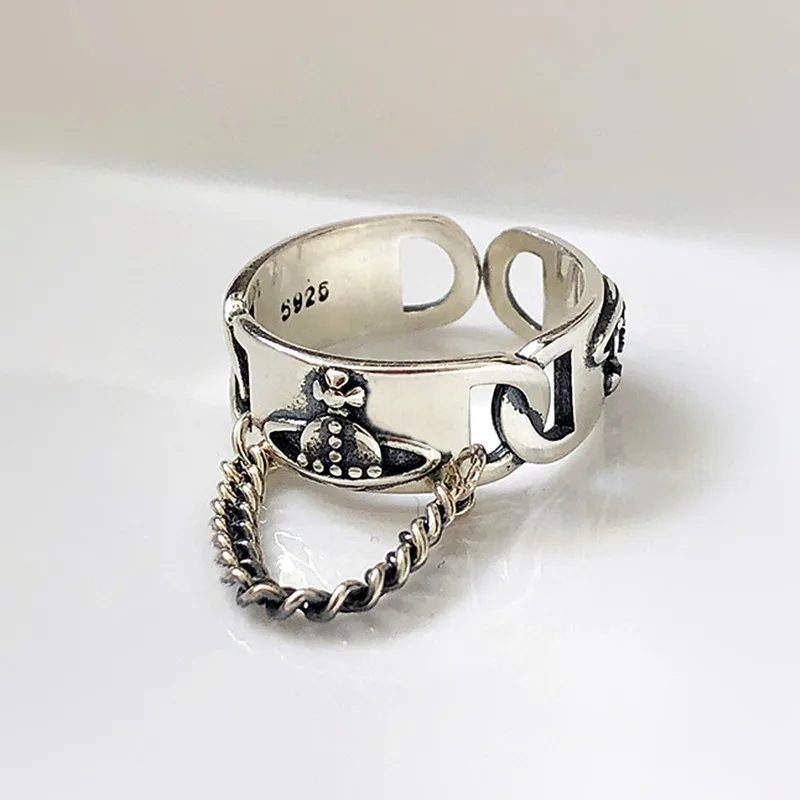

DUTRIEUX Trendy Creative Chain Tassel Planet Rings Silver Vintage Punk Party Adjustable Ring Jewelry Gifts for Women