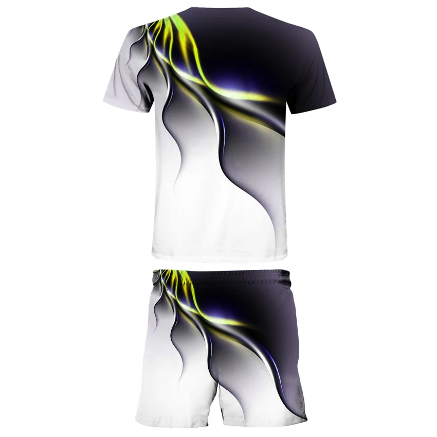 

New flash print summer suit 3D men's new leisure sports men's running sportswear suit T-shirt + Shorts Largee