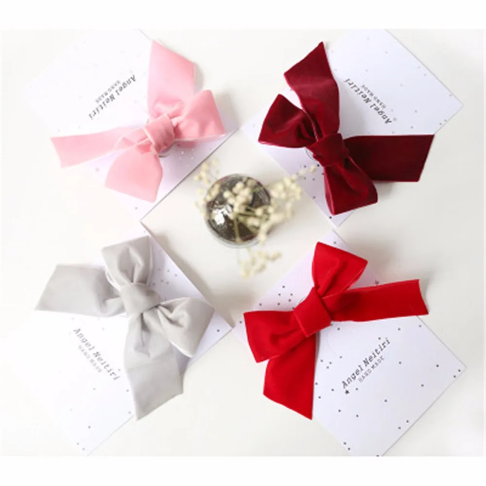

1Pc Solid Velvet Hair Bows 16cm Lovely Hair Clips For Girls/Kids Hairgrips Handmade Bow-knot Clip Headwear Hair Accessories