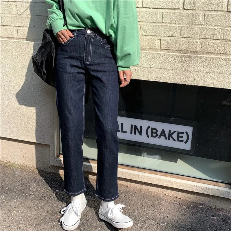 Винтажная уличная одежда HziriP Стильные повседневные универсальные прямые синие