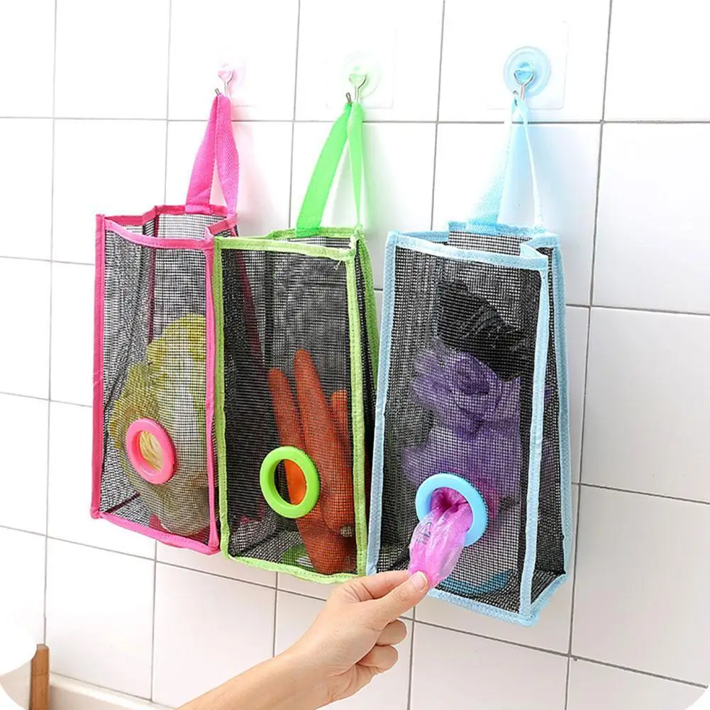 

Useful Fashion Hanging Storage Breathable Plastic Grid Garbage Bag Socks Sundries Storage Organizer Kitchen Bathroom Storage Bag