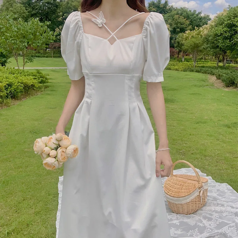 

Anbenser Summer Women Korean Dress Chic Vacation Beach Daily Vintage Ladies A-line Vestidos Lovely French Style Slim Sundress