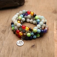 oaiite 108 mala beads charka bracelet matte frosted amazonite stone braceletnecklace with lotus om buddha yoga jewelry gifts