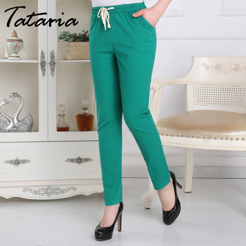 Женские хлопковые льняные брюки Tataria весенние Свободные повседневные ярких