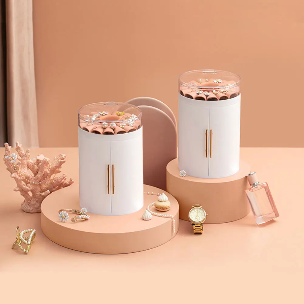 

Earrings Necklace Party Bedroom Space Saving Wedding Cylindrical Dustproof Large Capacity Rings Display Rack Home Jewelry Box