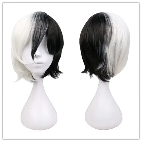 Anime Danganronpa Monokuma Wig Cosplay Costume Dangan Ronpa Short White Black Synthetic Hair Halloween Party Heat Resistant Wigs