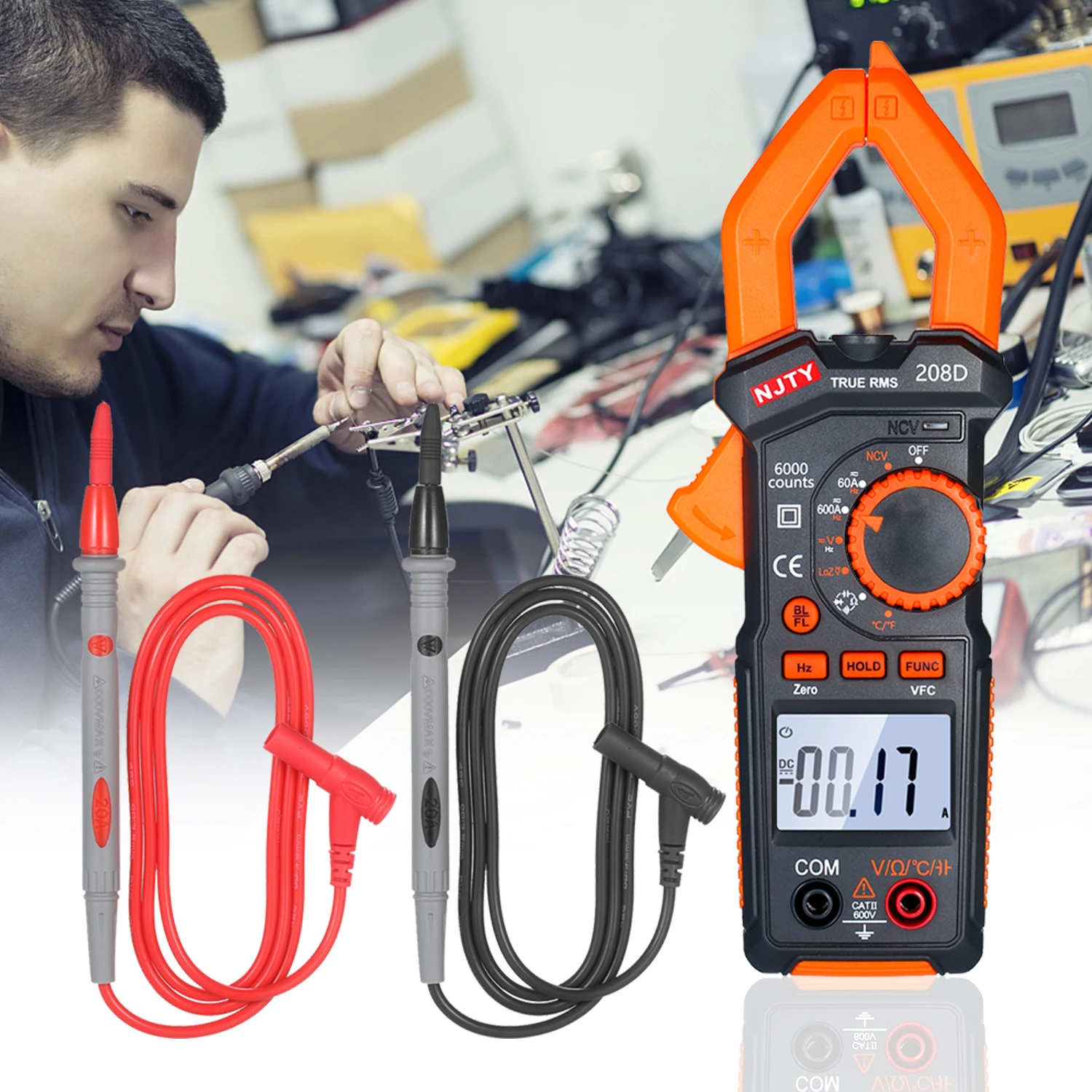 Цифровой мультиметр NJTY 600A AC/DC с автоматическим выбором диапазона температуры и