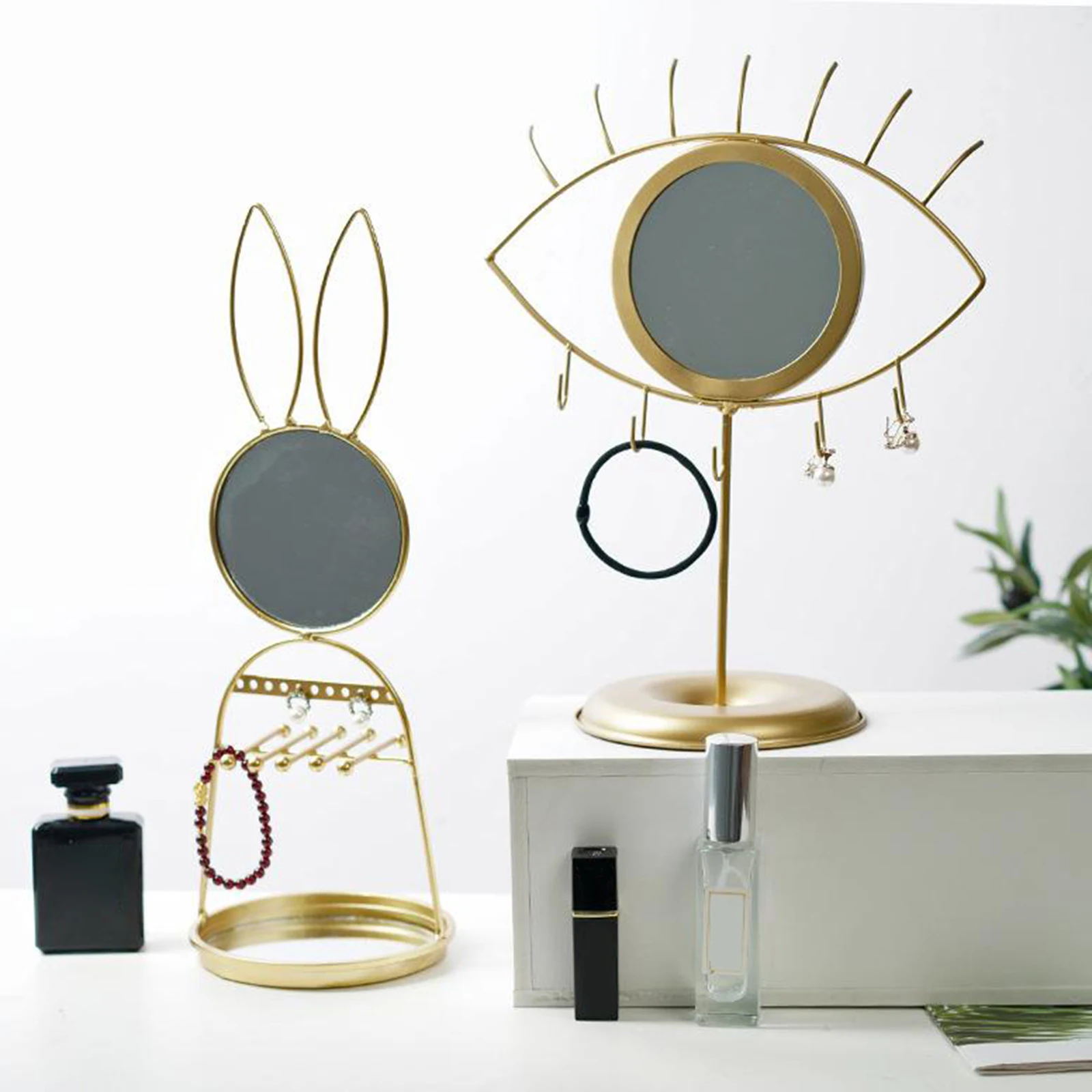 

Tabletop Eye Shaped Mirror with Jewelry Holder,Modern Decorative Necklace er