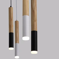 wood led pendant light 7w hang lamp diningliving room kitchen island shop bar cafe droplight long tube nordic pendant lights