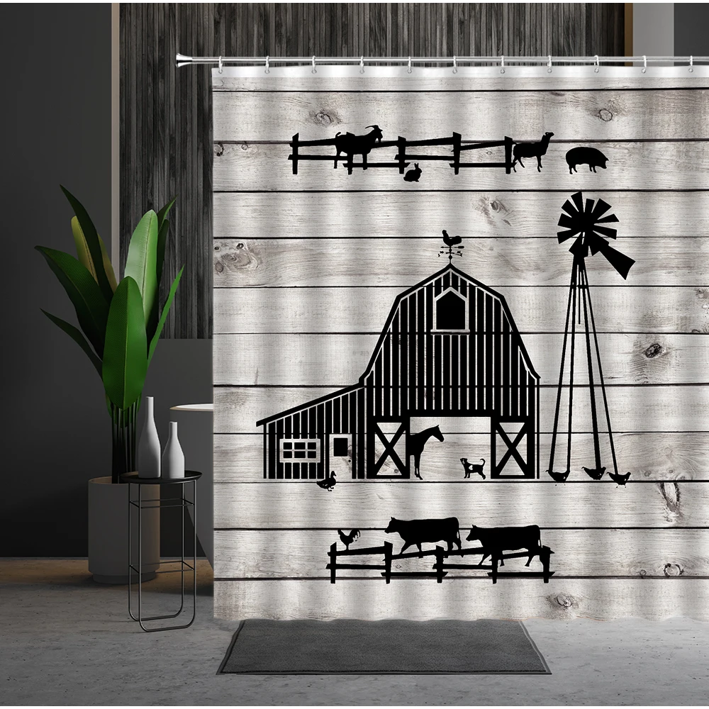 

Farm Shower Curtain American Western Rural Signage Pattern Print Washable Fabric Home Decor Supplies With Hook Bathroom Curtains