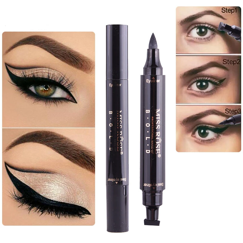 

Double-Headed Seal Black Eyeliner Triangle Seal Eyeliner Pencil 2-in-1 Waterproof Eyes Make kit with Eyeliner Pen Eyeliner Stamp