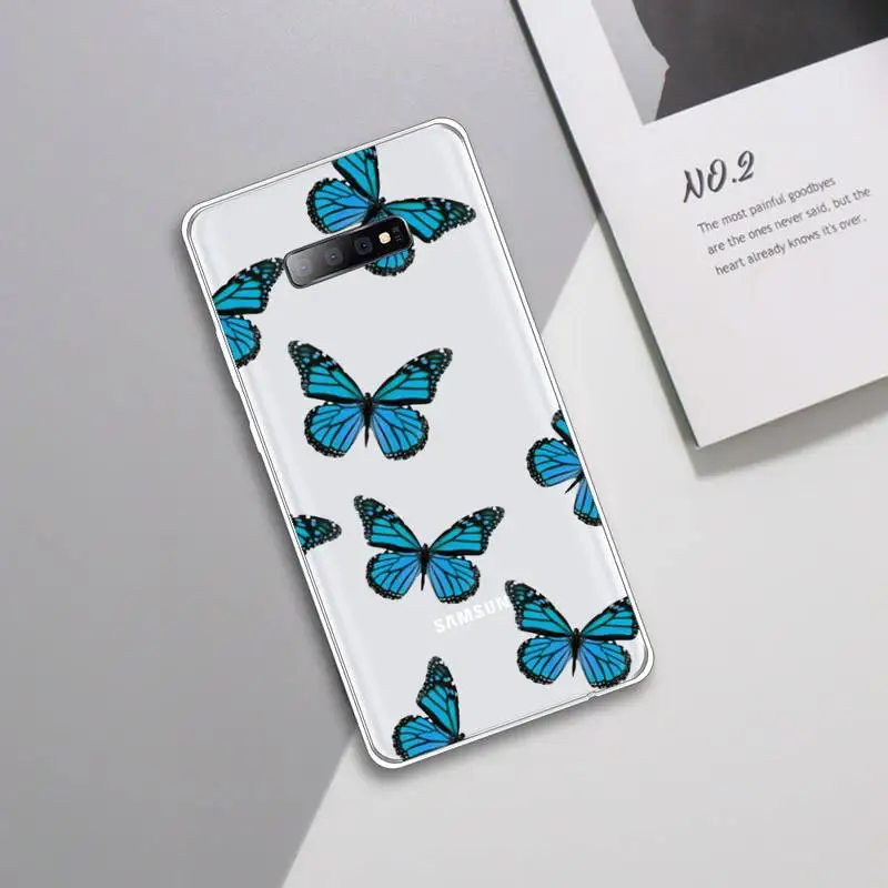 

Blue Butterfly cute animal Phone Case Transparent For Samsung Galaxy A 71 21s S note 8 9 10 plus 20 ultra