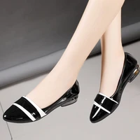 zapatos dama women fashion wine red spring slip on square heel pumps ladies fashion black pu leather party heel shoes g5975
